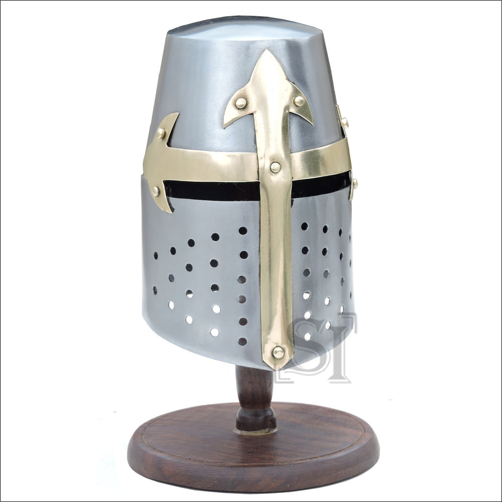 Mini Medieval Tournament Knight Helmet With Display Stand - Tophatter's Army Products & Self Defense Collectible Weapons - Tophatter Daily Deals